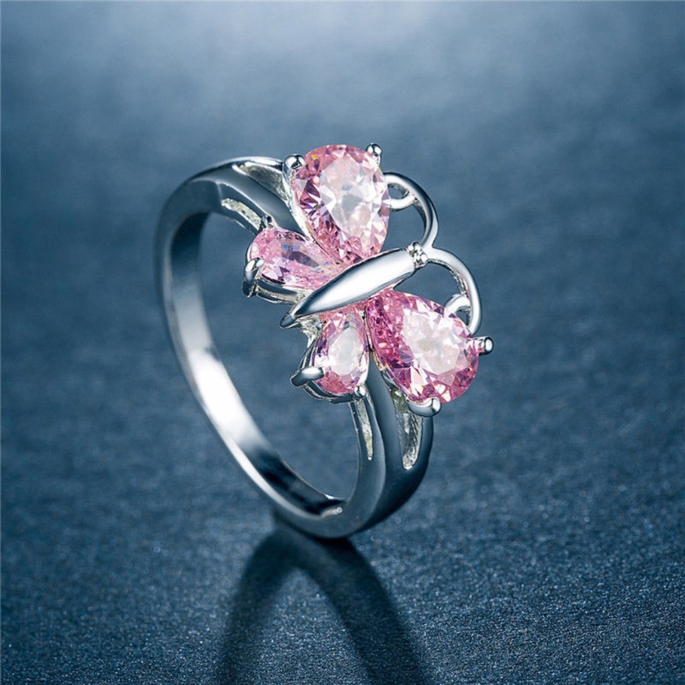 Butterfly 925 Silver Pink Sapphire Ring Size 9